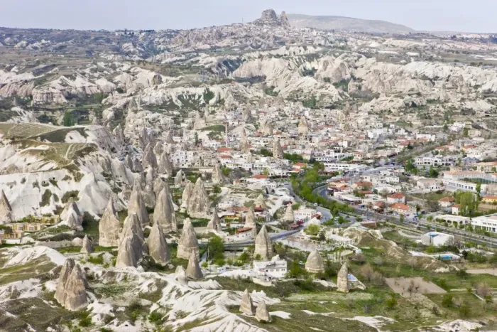 Framed Print : Aerial of the town of Goreme with the Rock Castle of Uchisar on the horizon Framed Print : Aerial of the town of Goreme with the Rock Castle of Uchisar on the horizon