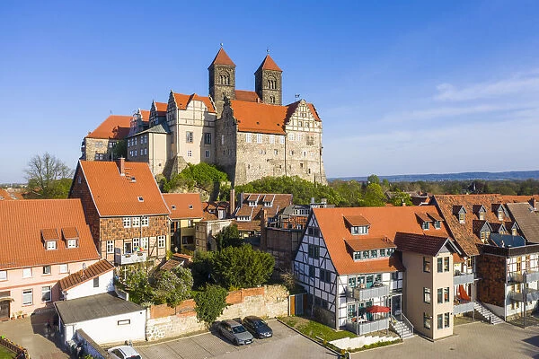 Aerial of the town of Quedlinburg, UNESCO World Heritage Site, Saxony-Anhalt, Germany