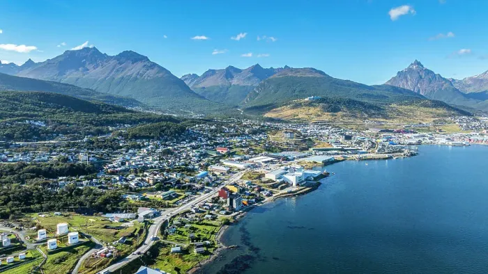 Framed Print : Aerial of Ushuaia, Beagle Channel, Tierra del Fuego, Argentina, South America Framed Print : Aerial of Ushuaia, Beagle Channel, Tierra del Fuego, Argentina, South America