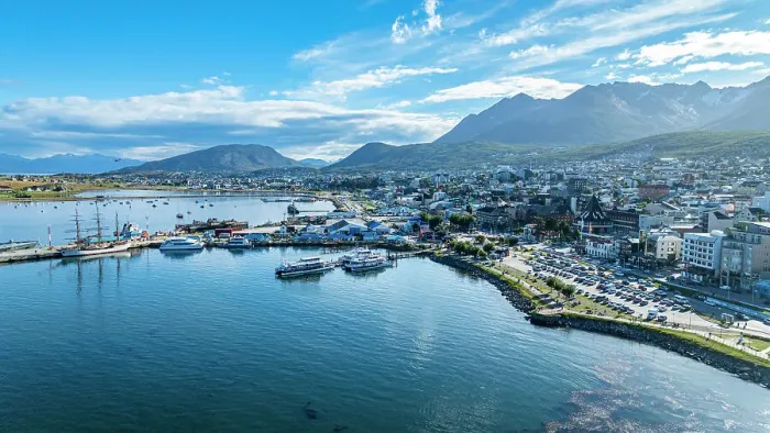 Framed Print : Aerial of Ushuaia, Beagle Channel, Tierra del Fuego, Argentina, South America Framed Print : Aerial of Ushuaia, Beagle Channel, Tierra del Fuego, Argentina, South America