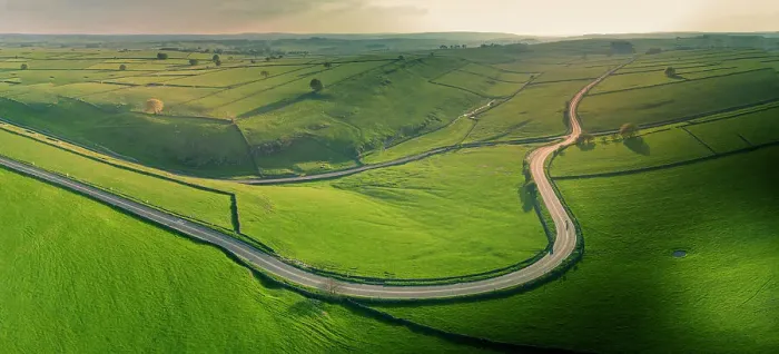 Framed Print : Aerial view of A623 near Tideswell, Peak District National Park, Derbyshire, England, United Kingdom, Europe Framed Print : Aerial view of A623 near Tideswell, Peak District National Park, Derbyshire, England, United Kingdom, Europe