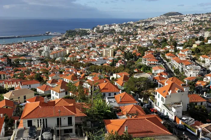 Framed Print : Aerial view from the aerial tramway, Funchal, Madeira island, Atlantic Ocean, Portugal