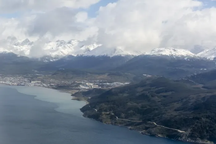 Framed Print : Aerial view of the Andes Mountains surrounding Ushuaia, Argentina, South America Framed Print : Aerial view of the Andes Mountains surrounding Ushuaia, Argentina, South America