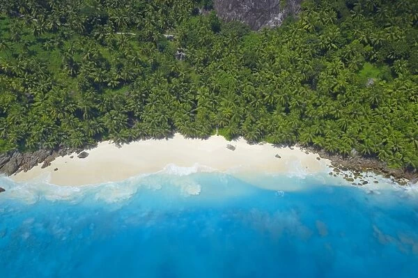Aerial view of Anse Victorin beach, Fregate Island, Seychelles, Indian Ocean, Africa