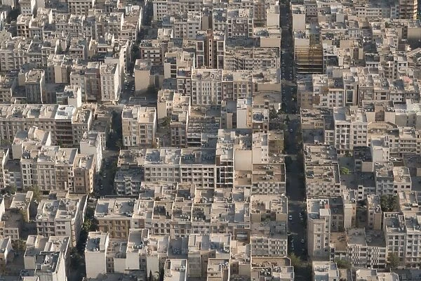 Aerial view of apartment and office buildings, Central Tehran, Iran, Middle East
