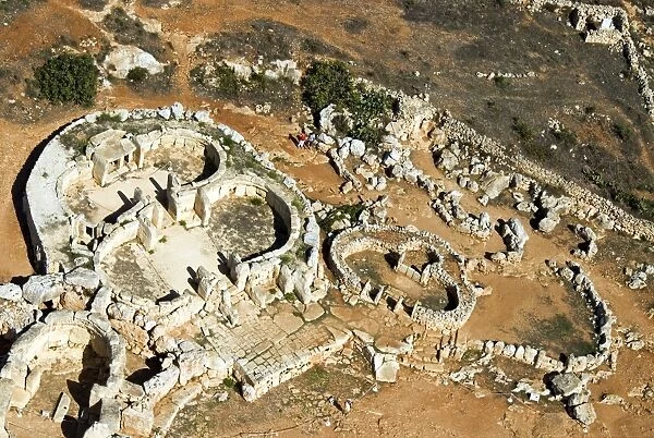 Aerial view of archaeological site, Megalithic Temple of Mnajdra (Mna Jora)