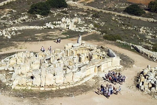 Aerial view of archaeological site, Megalithic Temple of Hagar Qim, UNESCO World Heritage Site