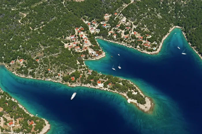 Framed Print : Aerial view of the area around Milna, Brac island, Croatia, Southeast Europe Framed Print : Aerial view of the area around Milna, Brac island, Croatia, Southeast Europe