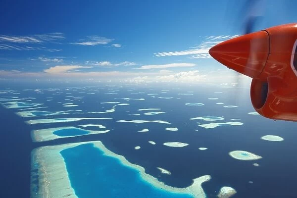 Aerial view of atolls, Maldives, Indian Ocean, Asia