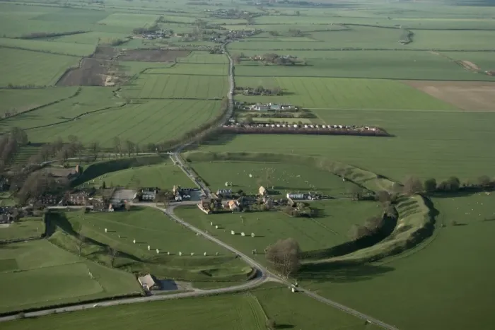 Framed Print : Aerial view of Avebury, UNESCO World Heritage Site, Wiltshire, England Framed Print : Aerial view of Avebury, UNESCO World Heritage Site, Wiltshire, England