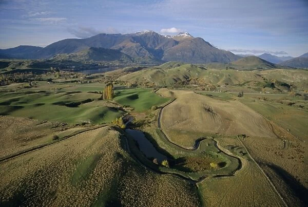 Aerial view from a balloon of countryside around Queenstown