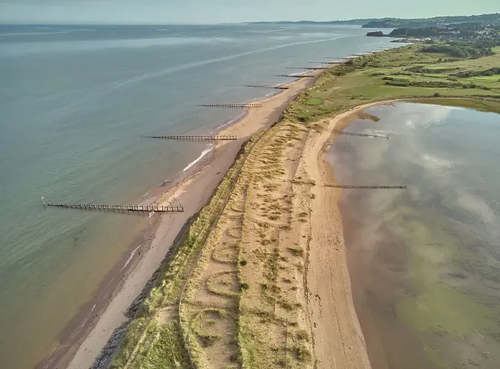 Framed Print : Aerial view of beach and dunes at Dawlish Warren, guarding the mouth of the River Exe, looking south along the coast towards the town of Dawlish, Devon, England, United Kingdom, Europe Framed Print : Aerial view of beach and dunes at Dawlish Warren, guarding the mouth of the River Exe, looking south along the coast towards the town of Dawlish, Devon, England, United Kingdom, Europe