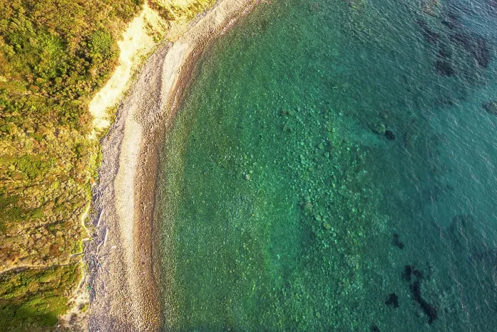 Framed Print : Aerial view of an empty beach on Palmarola island, Ponza municipality, Mediterranean Sea, Pontine archipelago, Latina Province, Latium (Lazio), Italy, Europe Framed Print : Aerial view of an empty beach on Palmarola island, Ponza municipality, Mediterranean Sea, Pontine archipelago, Latina Province, Latium (Lazio), Italy, Europe
