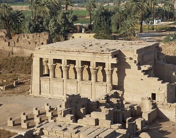 Aerial view over the Birth House and the Coptic Church, at the Temple of Hathor