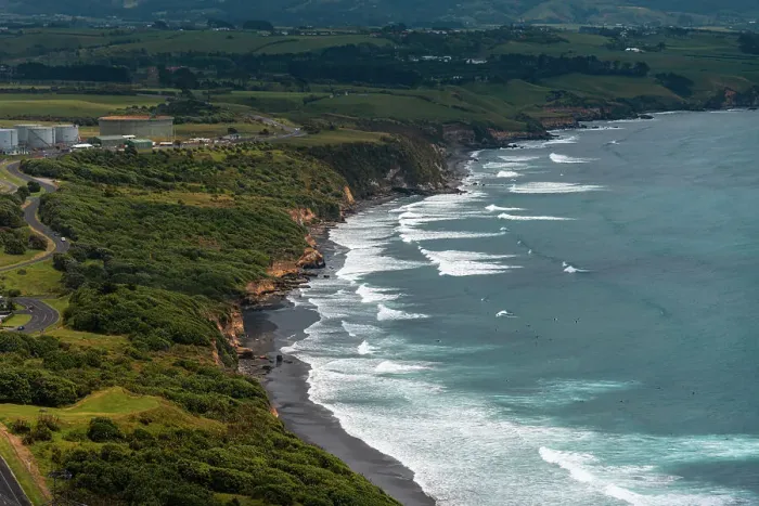 Framed Print : Aerial view along the blue coastline of the North Island close to New Plymouth, North Island, New Zealand, Pacific Framed Print : Aerial view along the blue coastline of the North Island close to New Plymouth, North Island, New Zealand, Pacific