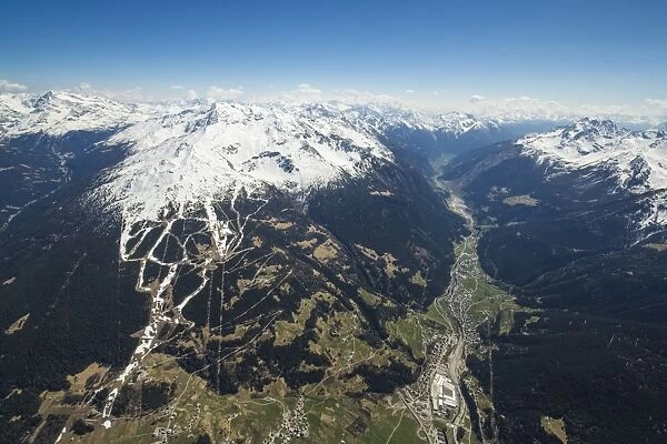 Aerial view of Bormio Ski Area, Valfurva, Valtellina, Lombardy, Italy, Europe