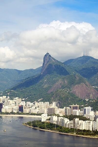 Aerial view of Botafogo Bay, Corcovadao and the Christ statue, Rio de Janeiro, Brazil