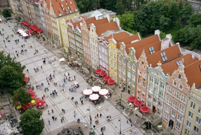 Framed Print : Aerial view of the bright postwar renovation of