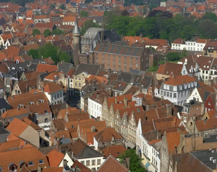 Framed Print : Aerial view over Bruges, Belgium, Europe Framed Print : Aerial view over Bruges, Belgium, Europe