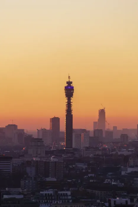Framed Print : Aerial view of BT Tower at sunset, London, England, United Kingdom, Europe Framed Print : Aerial view of BT Tower at sunset, London, England, United Kingdom, Europe
