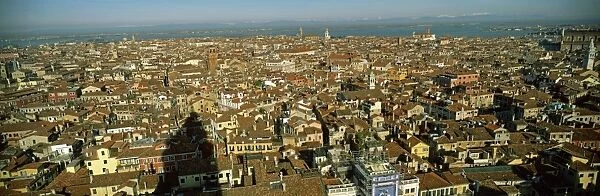 Aerial view from the Campanile of rooftops, Venice, Veneto, Italy, Europe