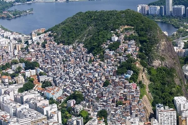 Aerial view of Cantagalo (Pavao-Pavaozinho) favela and Ipanema suburb, Rio de Janeiro