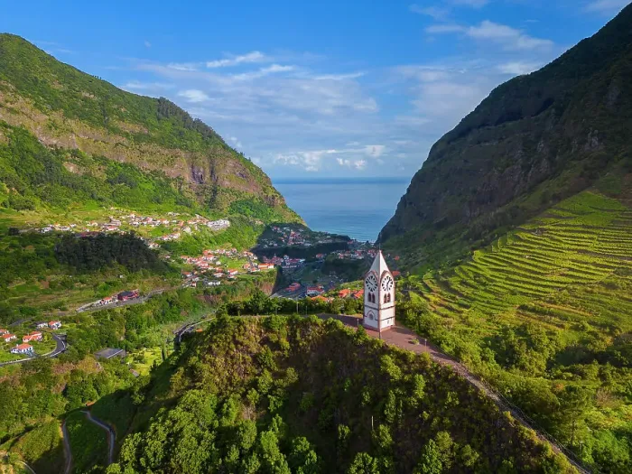 Framed Print : Aerial view of Capelinha de Nossa Senhora de Fatima at sunrise, Sao Vicente, Madeira, Portugal, Atlantic, Europe Framed Print : Aerial view of Capelinha de Nossa Senhora de Fatima at sunrise, Sao Vicente, Madeira, Portugal, Atlantic, Europe