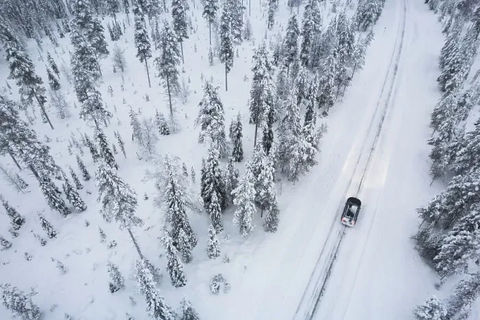 Framed Print : Aerial view of a car driving through the snow covered forest on icy road, Akaslompolo, Finnish Lapland, Finland, Scandinavia, Europe Framed Print : Aerial view of a car driving through the snow covered forest on icy road, Akaslompolo, Finnish Lapland, Finland, Scandinavia, Europe