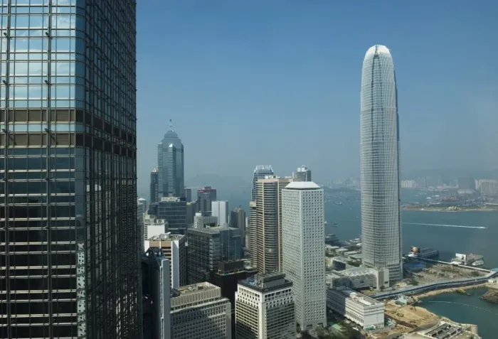 Framed Print : Aerial view of Central, Hong Kong Island, Two IFC Building on the right Framed Print : Aerial view of Central, Hong Kong Island, Two IFC Building on the right