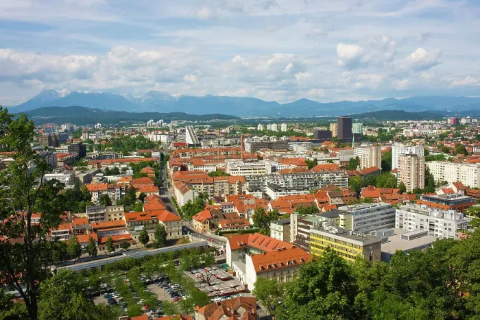 Framed Print : An aerial view of the city from Castle Hill, Ljubljana, Slovenia, Europe Framed Print : An aerial view of the city from Castle Hill, Ljubljana, Slovenia, Europe