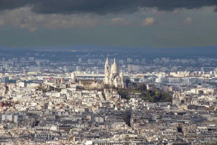 Framed Print : Aerial view over city including Basilique du Sacre-Coeur, Paris, France Framed Print : Aerial view over city including Basilique du Sacre-Coeur, Paris, France