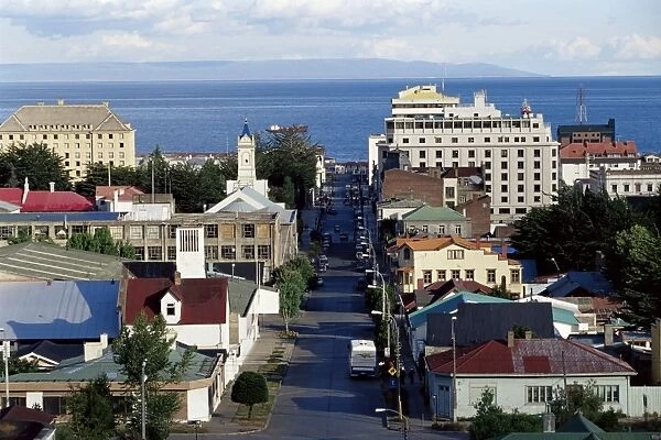 Aerial view of the city, Punta Arenas, Magallanes, Patagonia, Chile, South America