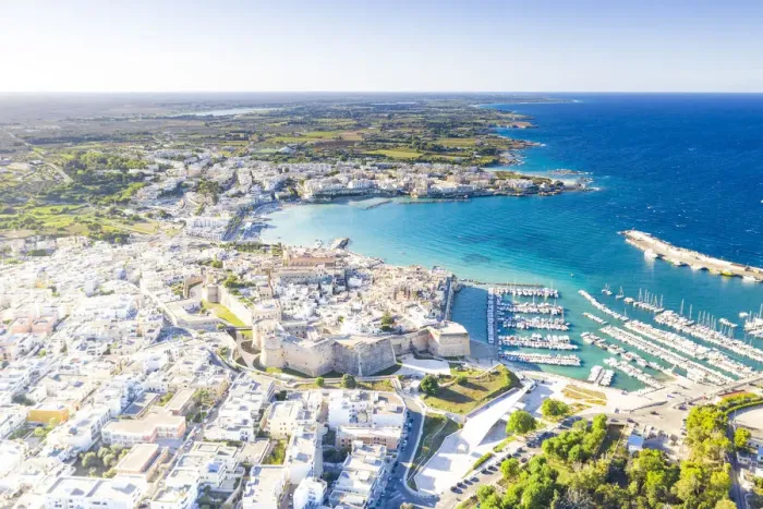 Framed Print : Aerial view of the coastal town of Otranto washed by the turquoise sea, Salento Framed Print : Aerial view of the coastal town of Otranto washed by the turquoise sea, Salento