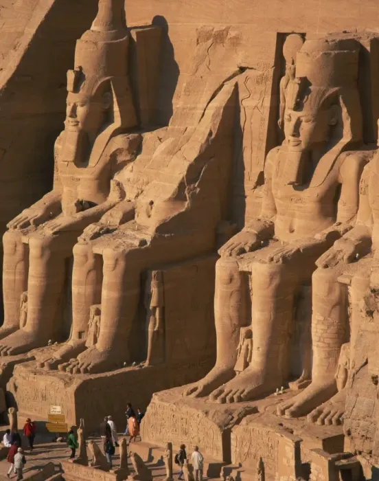 Framed Print : Aerial view over the colossi of Ramses II, Temple of Re-Herakhte, built for Ramses II