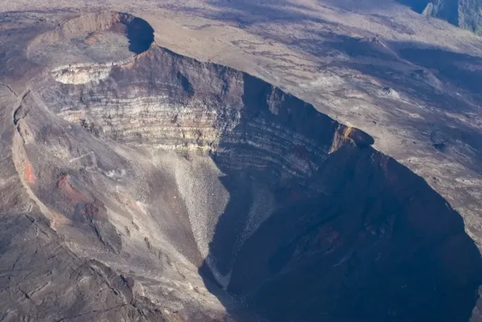 Framed Print : Aerial view of the crater of Piton de la Fournaise volcano, La Reunion