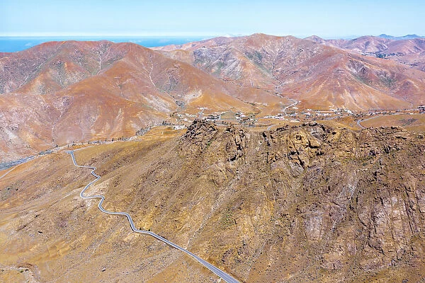 Aerial view of desert road in the barren landscape, Mirador del Risco de las Penas