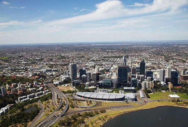 Aerial view of downtown Perth, Western Australia, Australia, Pacific