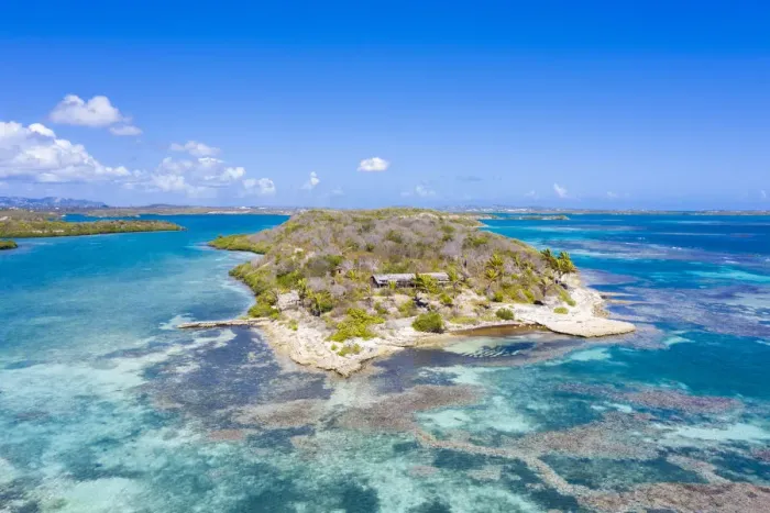 Framed Print : Aerial view by drone of coral reef in the turquoise water of Caribbean Sea, Antilles Framed Print : Aerial view by drone of coral reef in the turquoise water of Caribbean Sea, Antilles