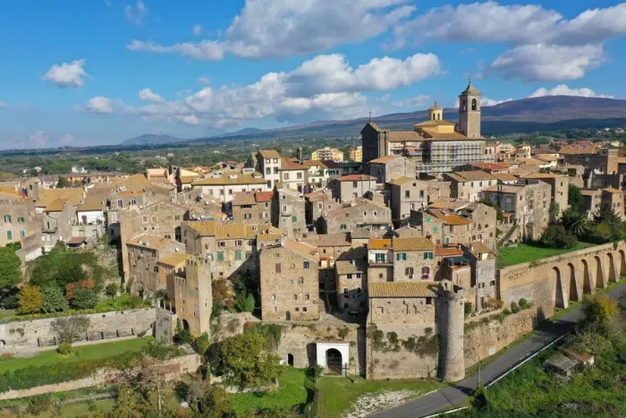 Framed Print : Aerial view by drone of Etruscan village of Vetralla, Viterbo province, Lazio, Italy Framed Print : Aerial view by drone of Etruscan village of Vetralla, Viterbo province, Lazio, Italy