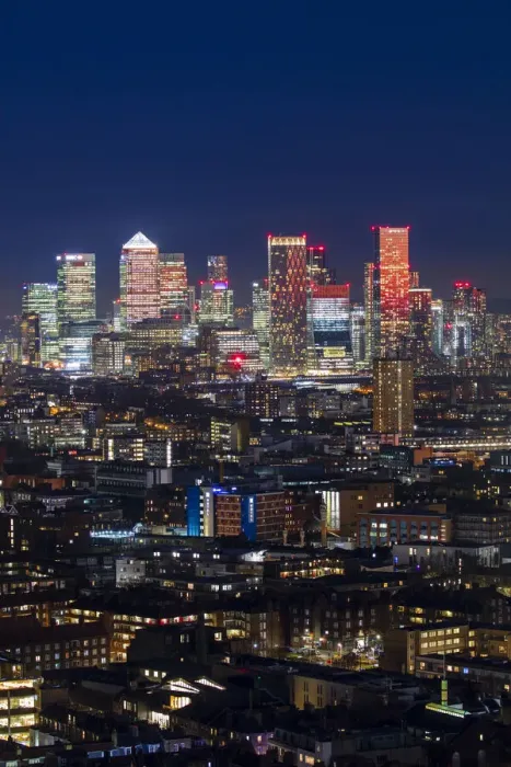 Framed Print : Aerial view of East London and Canary Wharf at sunset, London, England, United Kingdom, Europe Framed Print : Aerial view of East London and Canary Wharf at sunset, London, England, United Kingdom, Europe