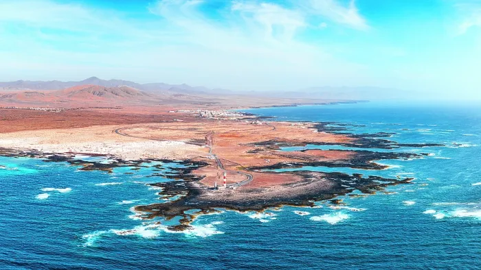 Framed Print : Aerial view of El Toston Lighthouse on volcanic coastline, El Cotillo, Fuerteventura, Canary Islands, Spain Framed Print : Aerial view of El Toston Lighthouse on volcanic coastline, El Cotillo, Fuerteventura, Canary Islands, Spain