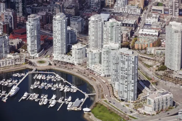 Framed Print : Aerial view of False Creek harbour and downtown buildings, Vancouver, British Columbia Framed Print : Aerial view of False Creek harbour and downtown buildings, Vancouver, British Columbia
