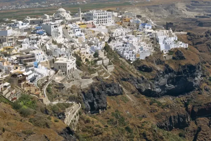 Framed Print : Aerial view over Fira Town Framed Print : Aerial view over Fira Town