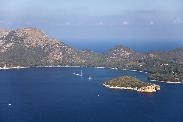 Aerial view of Formentor peninsula and beach in the early morning, Majorca
