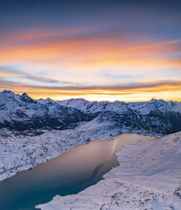 Framed Print : Aerial view of frozen lake Lago Bianco at Bernina mountain pass covered with snow Framed Print : Aerial view of frozen lake Lago Bianco at Bernina mountain pass covered with snow