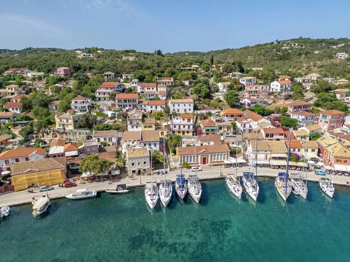 Framed Print : Aerial view of Gaios, the main port and harbour on the island of Paxos, Paxos, Ionian Islands, Greek Islands, Greece, Europe Framed Print : Aerial view of Gaios, the main port and harbour on the island of Paxos, Paxos, Ionian Islands, Greek Islands, Greece, Europe