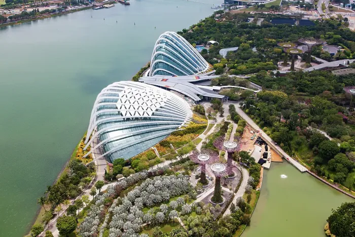 Framed Print : Aerial view over Gardens by the Bay and supertree grove, Singapore Framed Print : Aerial view over Gardens by the Bay and supertree grove, Singapore