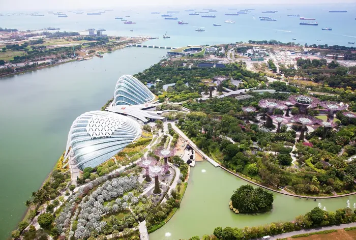 Framed Print : Aerial view over Gardens by the Bay and supertree grove, Singapore Framed Print : Aerial view over Gardens by the Bay and supertree grove, Singapore