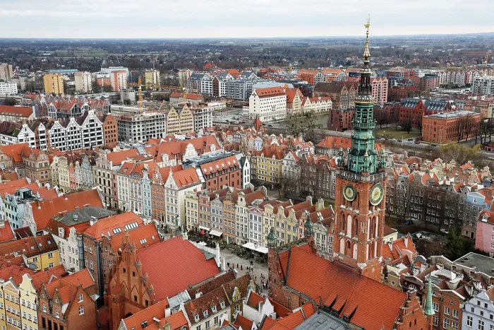 Framed Print : Aerial view of Gdansk, a city on the Baltic coast, Poland Framed Print : Aerial view of Gdansk, a city on the Baltic coast, Poland
