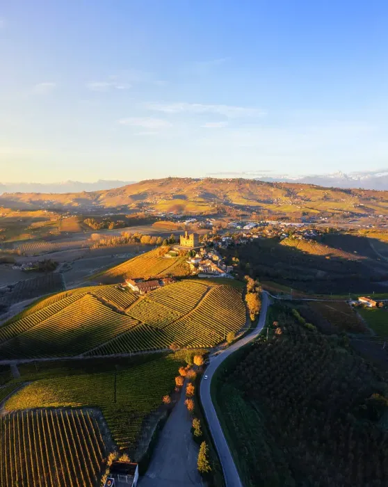 Framed Print : Aerial view of Grinzane Cavour at sunrise during autumn, Cuneo, Langhe and Roero, Piedmont, Italy, Europe Framed Print : Aerial view of Grinzane Cavour at sunrise during autumn, Cuneo, Langhe and Roero, Piedmont, Italy, Europe